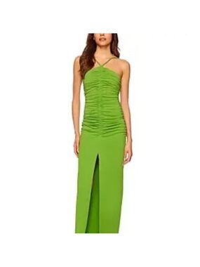 Susana Monaco Green Ruched Halter Maxi Dress with Front Slit